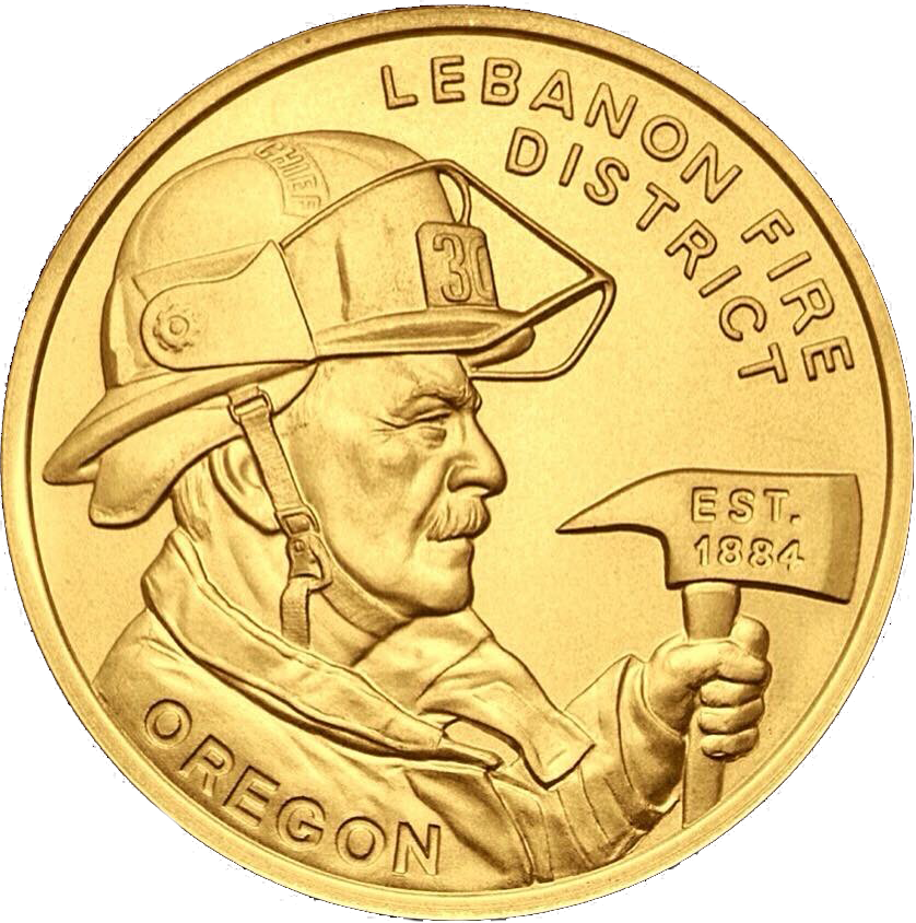 Fireman Obverse - Gold Plated Silver 1.5' - Designed by Gary Marks for Lebanon Oregon Fire District